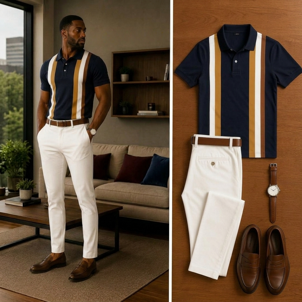 Conjunto de dos piezas casual de manga corta camisa polo And pantalón para hombre