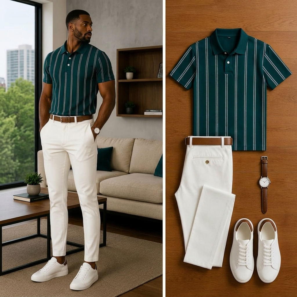 Conjunto de dos piezas casual de manga corta camisa polo And pantalón para hombre