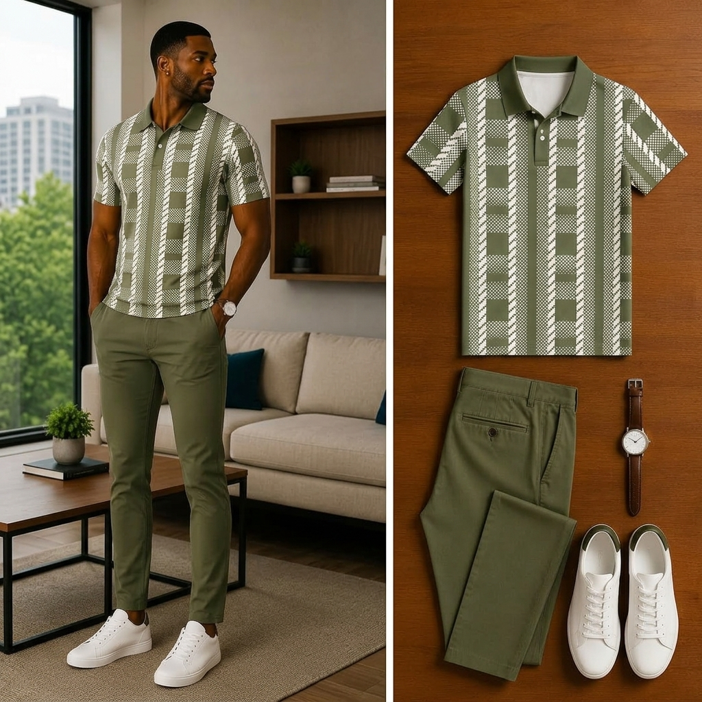Conjunto de dos piezas casual de manga corta camisa polo And pantalón para hombre
