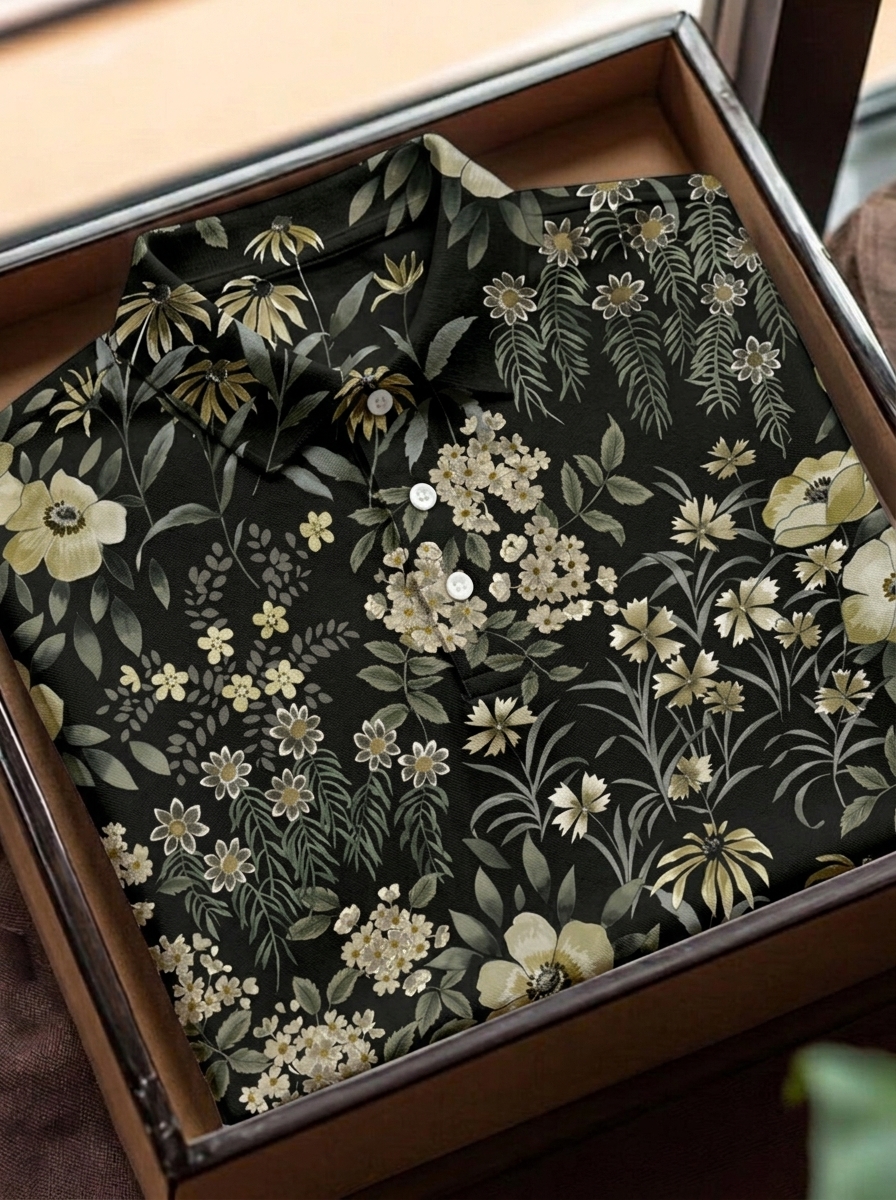 Camisa polo casual floral estampado de manga cortas para hombre