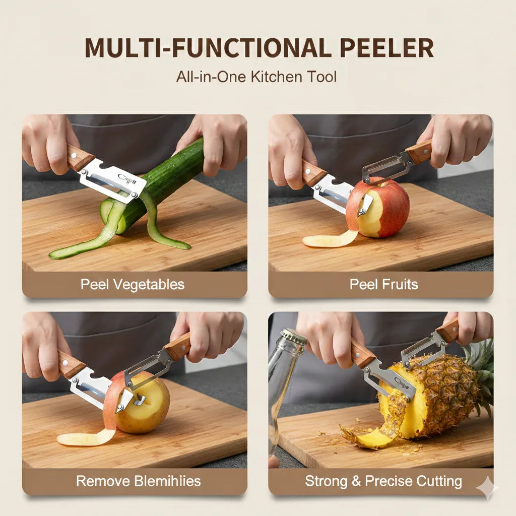 Stainless Peeler , High-Grade Durability, Clean, Precision Peeling + Bottle Opener