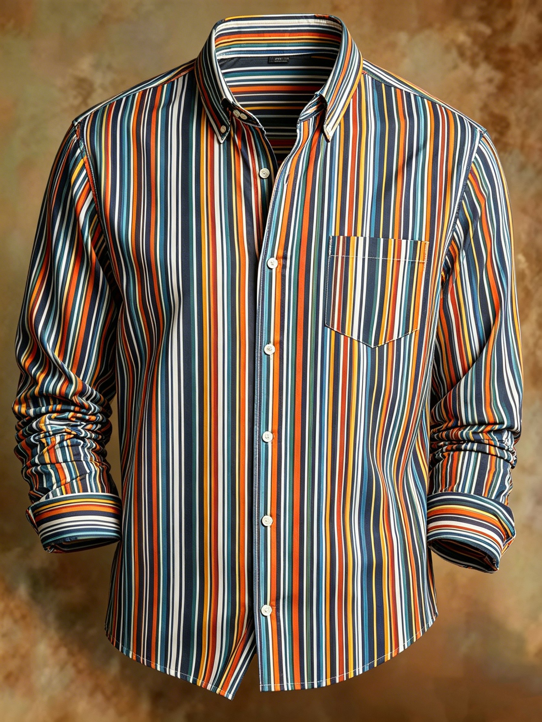 para hombre retro a rayas Colorful Print ejecutivo camisa