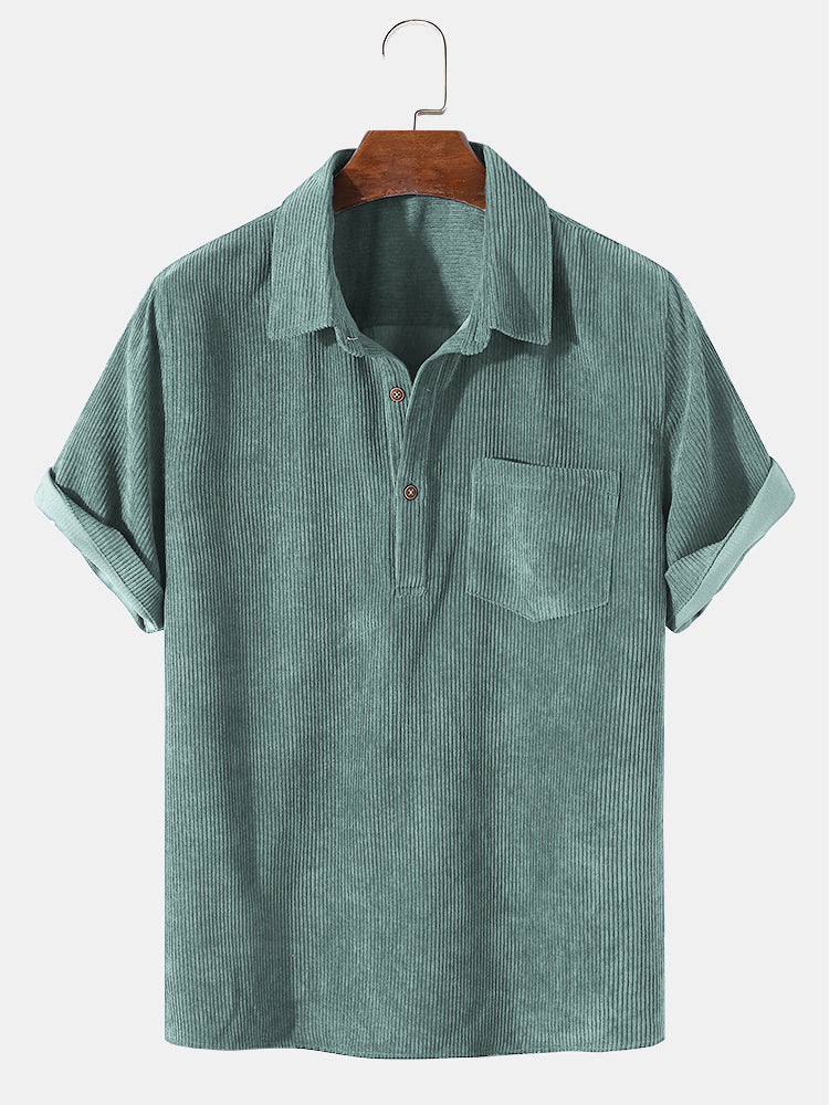 Corduroy Solid de manga corta Basic camisas