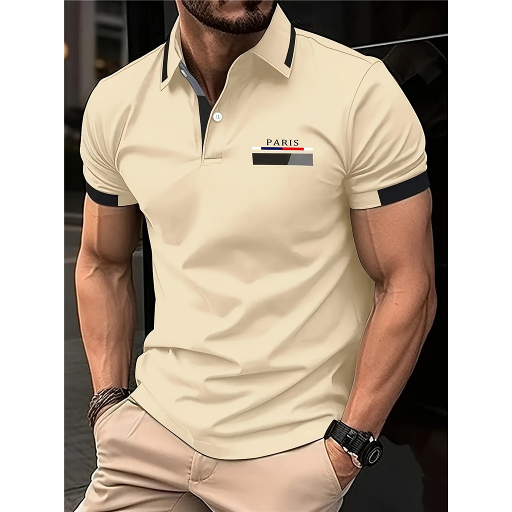 Camisa polo ejecutivo casual a rayas Button de manga corta para hombre
