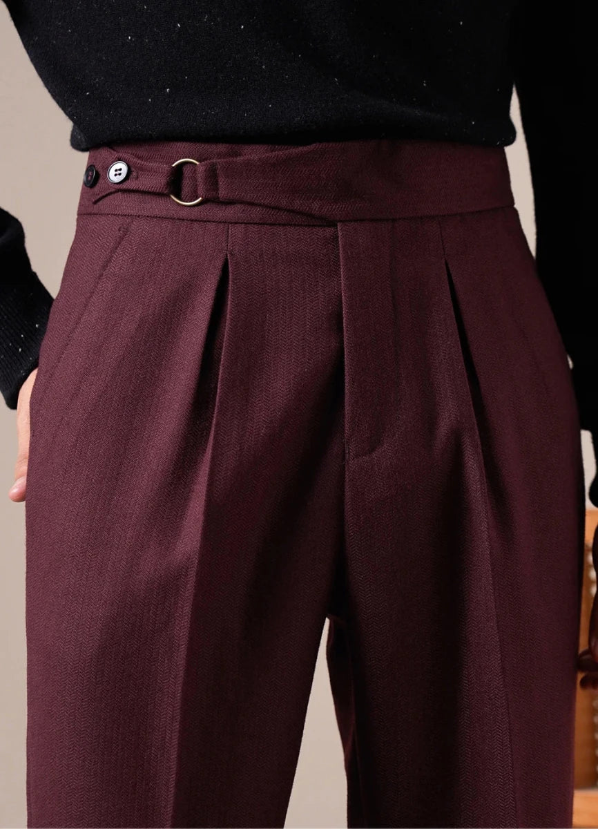Single-pleat straight high-waist trousers