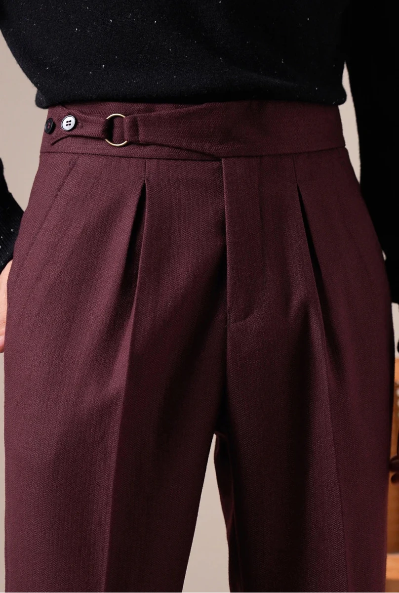 Single-pleat straight high-waist trousers