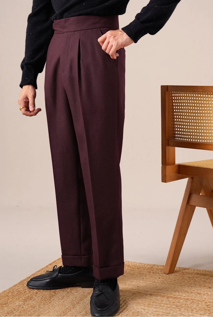Single-pleat straight high-waist trousers