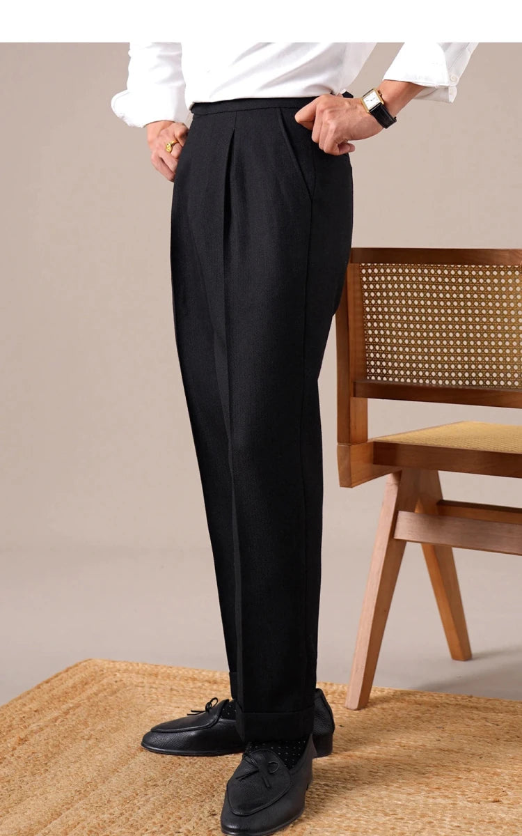Single-pleat straight high-waist trousers