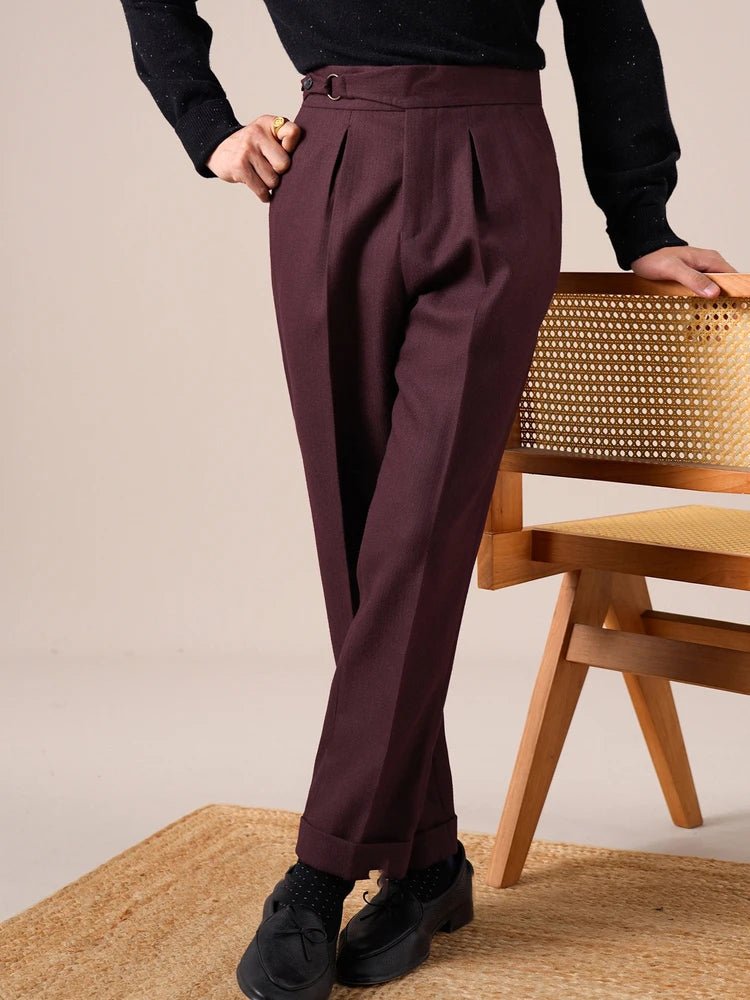 Single-pleat straight high-waist trousers