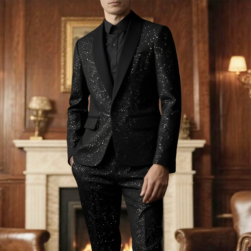 para hombre Black Sparkle Tuxedo Suit Set