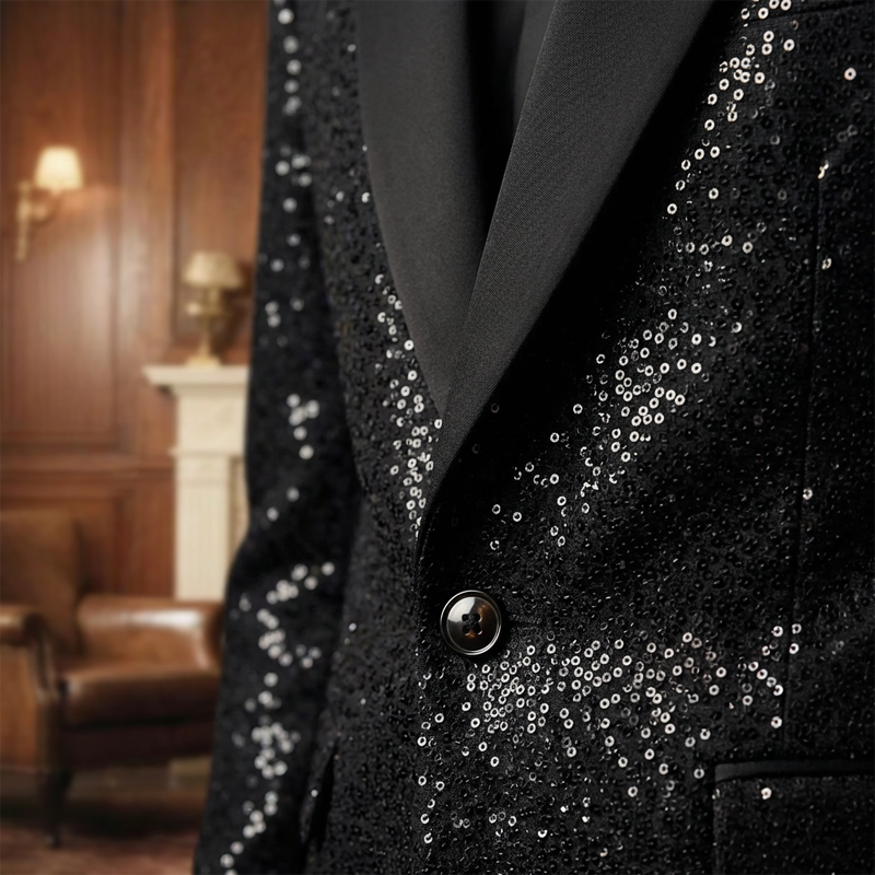 para hombre Black Sparkle Tuxedo Suit Set