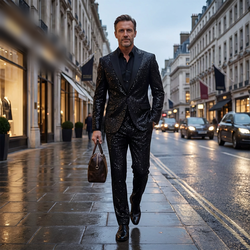 para hombre Black Sparkle Tuxedo Suit Set