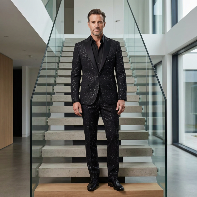 para hombre Black Sparkle Tuxedo Suit Set