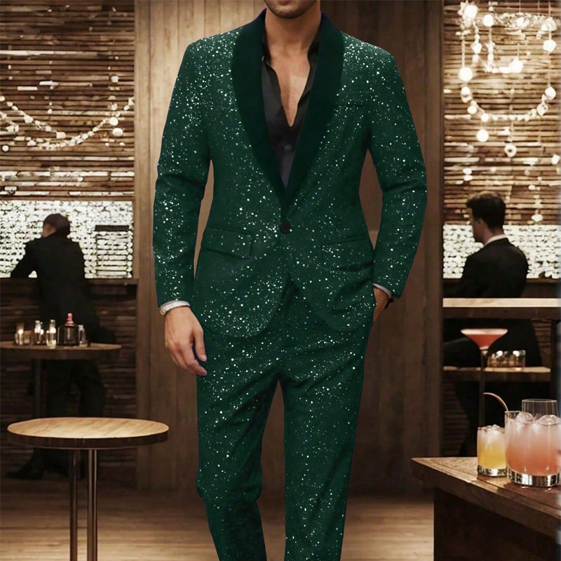 para hombre Black Sparkle Tuxedo Suit Set