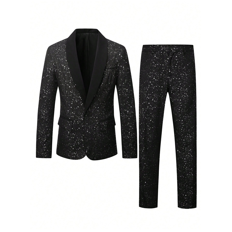 para hombre Black Sparkle Tuxedo Suit Set