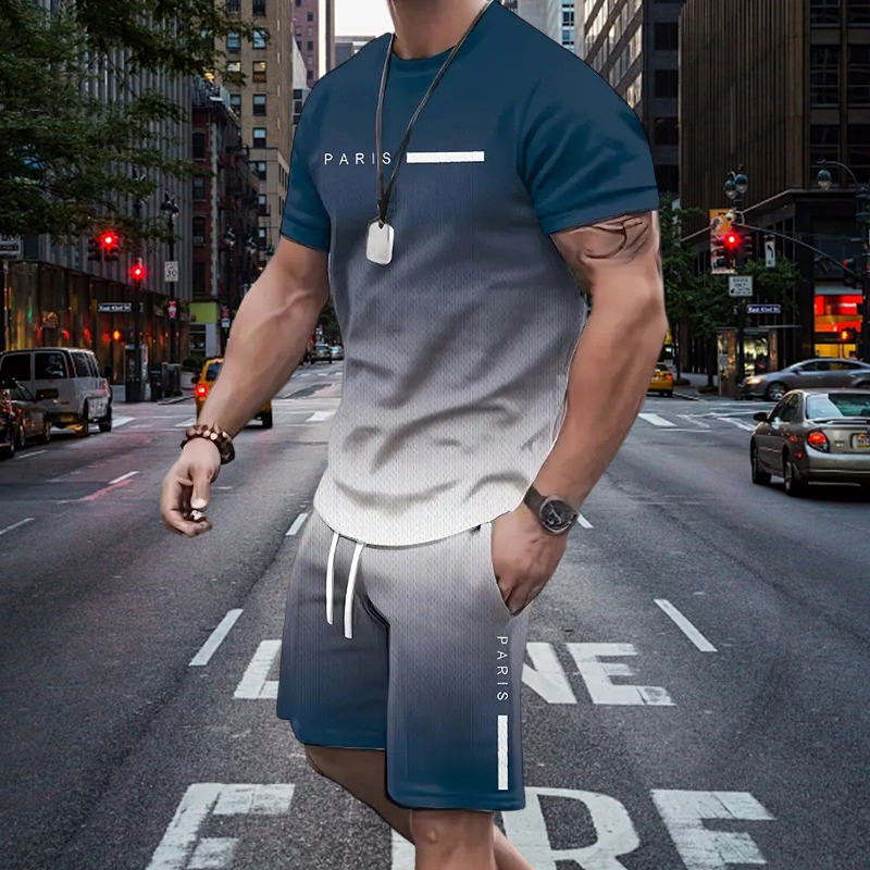 Camiseta 🏖️Summer Cool Deal: ONLY ￡15.99!!😎 Gradient Color & shorts Set para hombre
