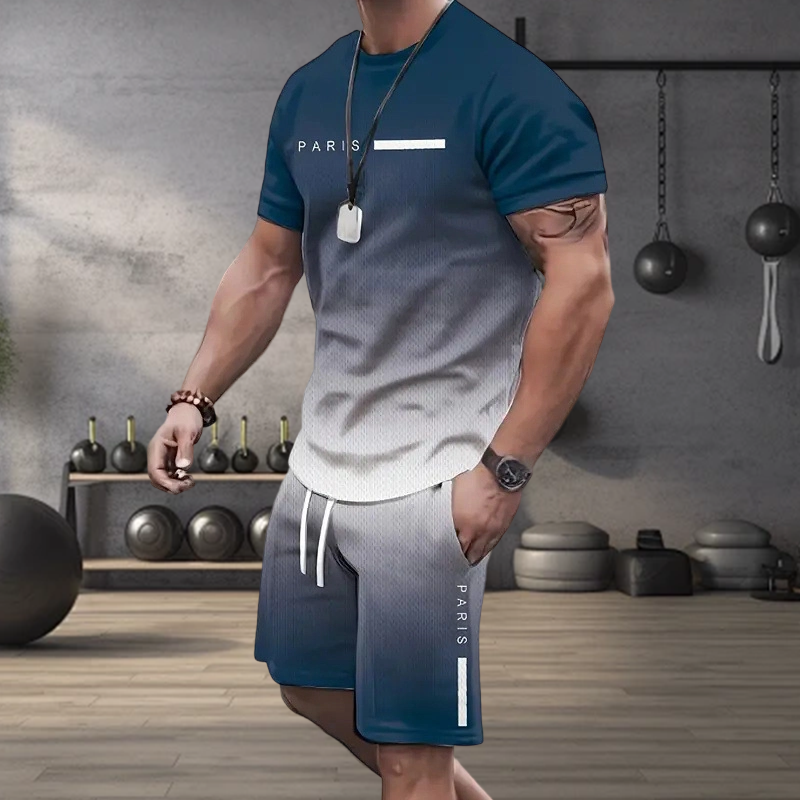 Camiseta 🏖️Summer Cool Deal: ONLY ￡15.99!!😎 Gradient Color & shorts Set para hombre