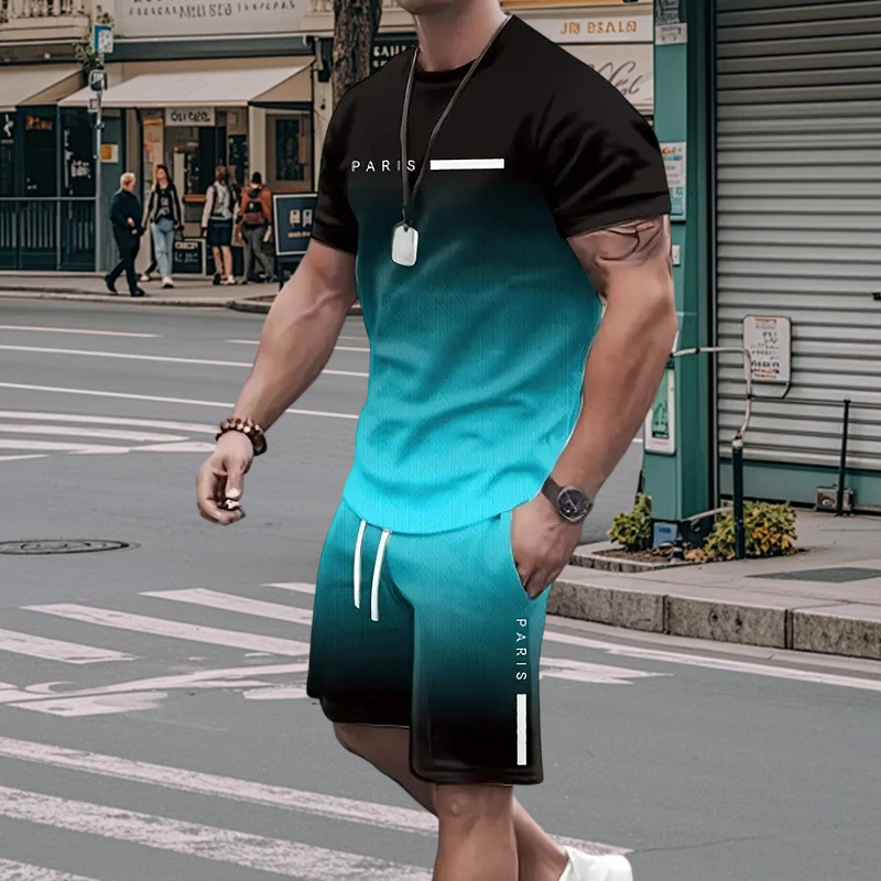 Camiseta 🏖️Summer Cool Deal: ONLY ￡15.99!!😎 Gradient Color & shorts Set para hombre