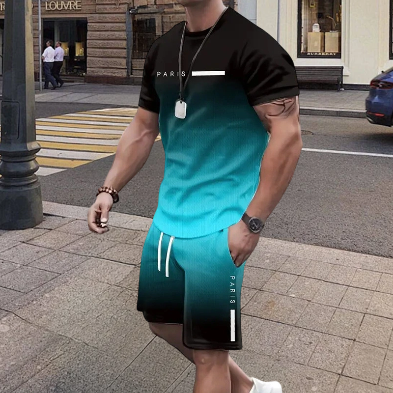 Camiseta 🏖️Summer Cool Deal: ONLY ￡15.99!!😎 Gradient Color & shorts Set para hombre