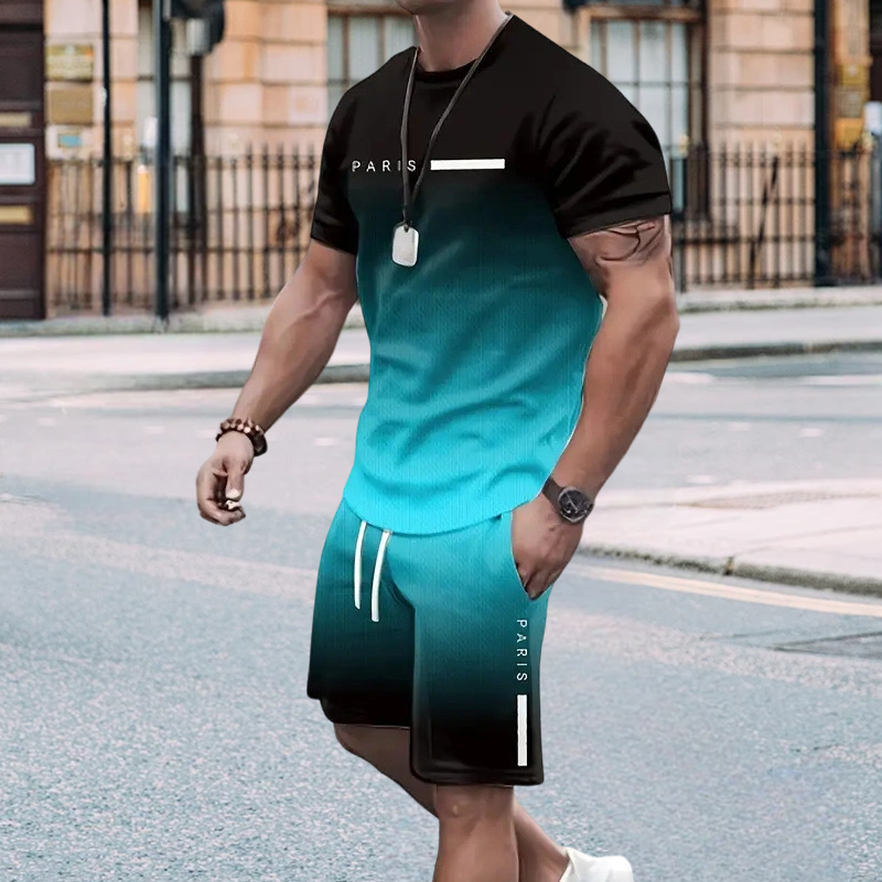 Camiseta 🏖️Summer Cool Deal: ONLY ￡15.99!!😎 Gradient Color & shorts Set para hombre
