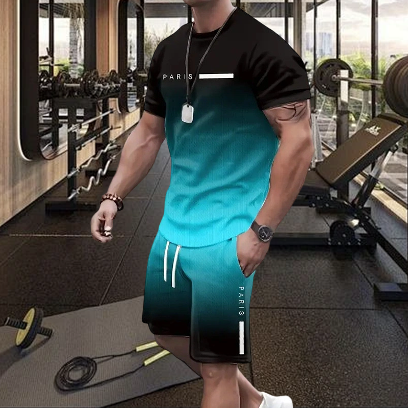 Camiseta 🏖️Summer Cool Deal: ONLY ￡15.99!!😎 Gradient Color & shorts Set para hombre