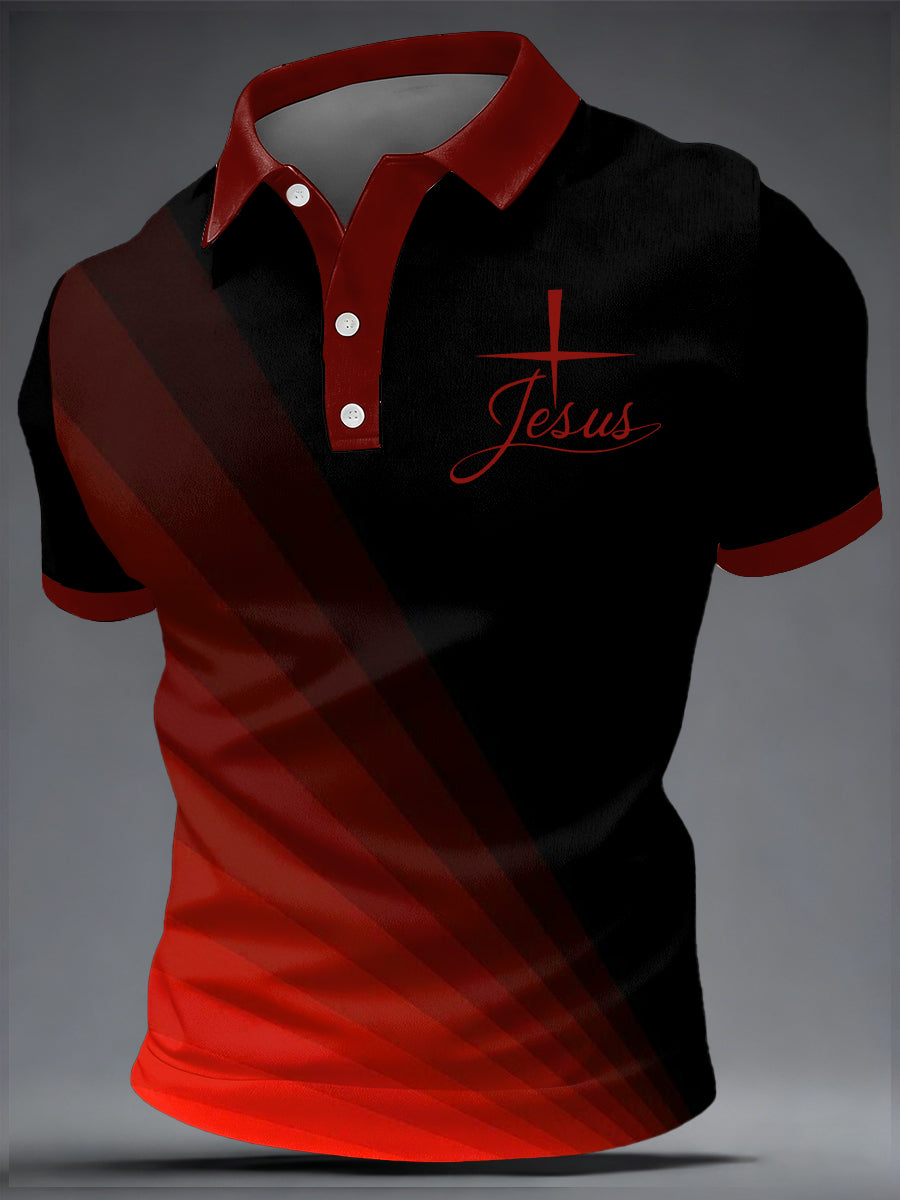 Camisa polo Faith estampado casual de manga corta para hombre