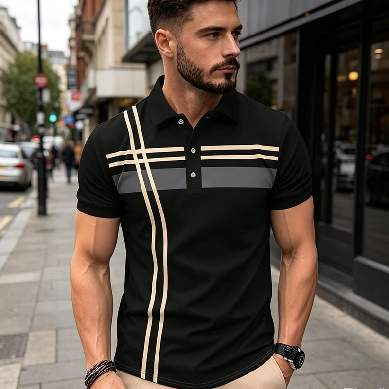 ?Time-Limited Special?para hombre a rayas de manga corta Collared Top