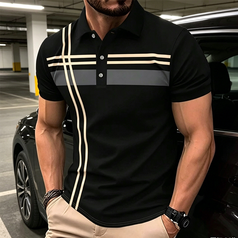 ?Time-Limited Special?para hombre a rayas de manga corta Collared Top