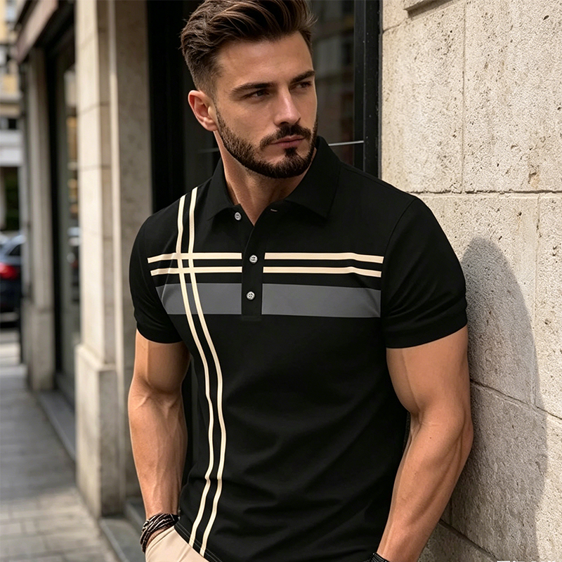 ?Time-Limited Special?para hombre a rayas de manga corta Collared Top