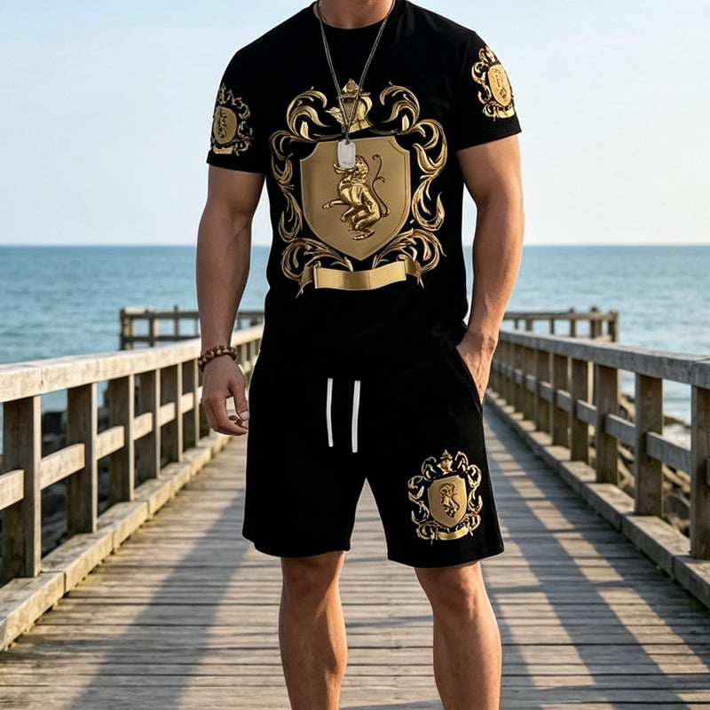 para hombre Gold Crest Print camiseta & shorts Set