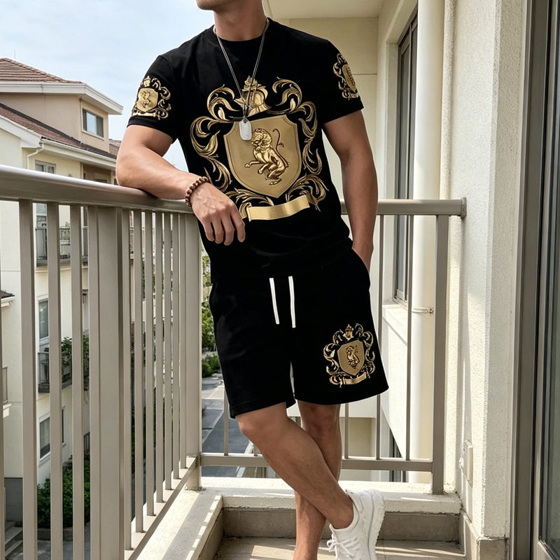 para hombre Gold Crest Print camiseta & shorts Set