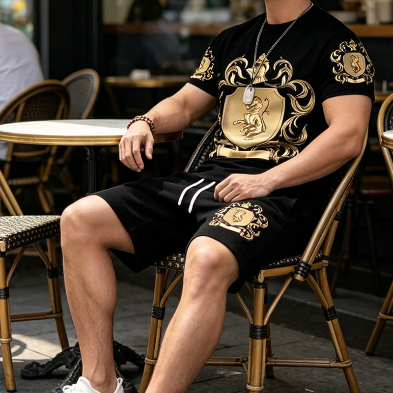 para hombre Gold Crest Print camiseta & shorts Set