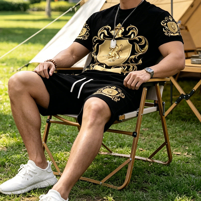 para hombre Gold Crest Print camiseta & shorts Set