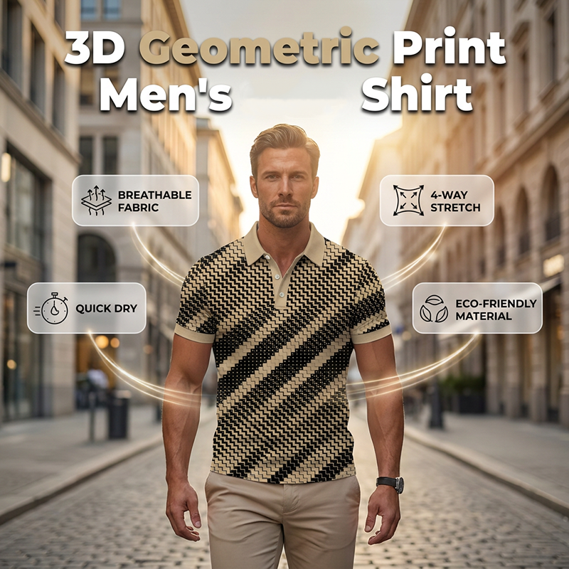 ?Time-Limited Special?para hombre Geometric Print Collared camisas – Muscle Fit, Breathable, Fade Resistant ?