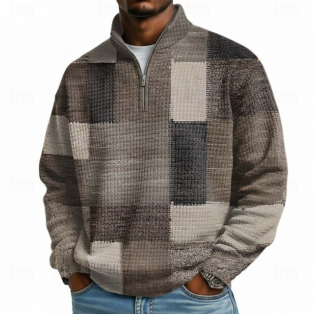 Sudadera geométrico a cuadros Waffle para hombre