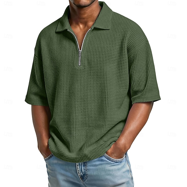 Camisa Waffle polos Zip Polo para hombre