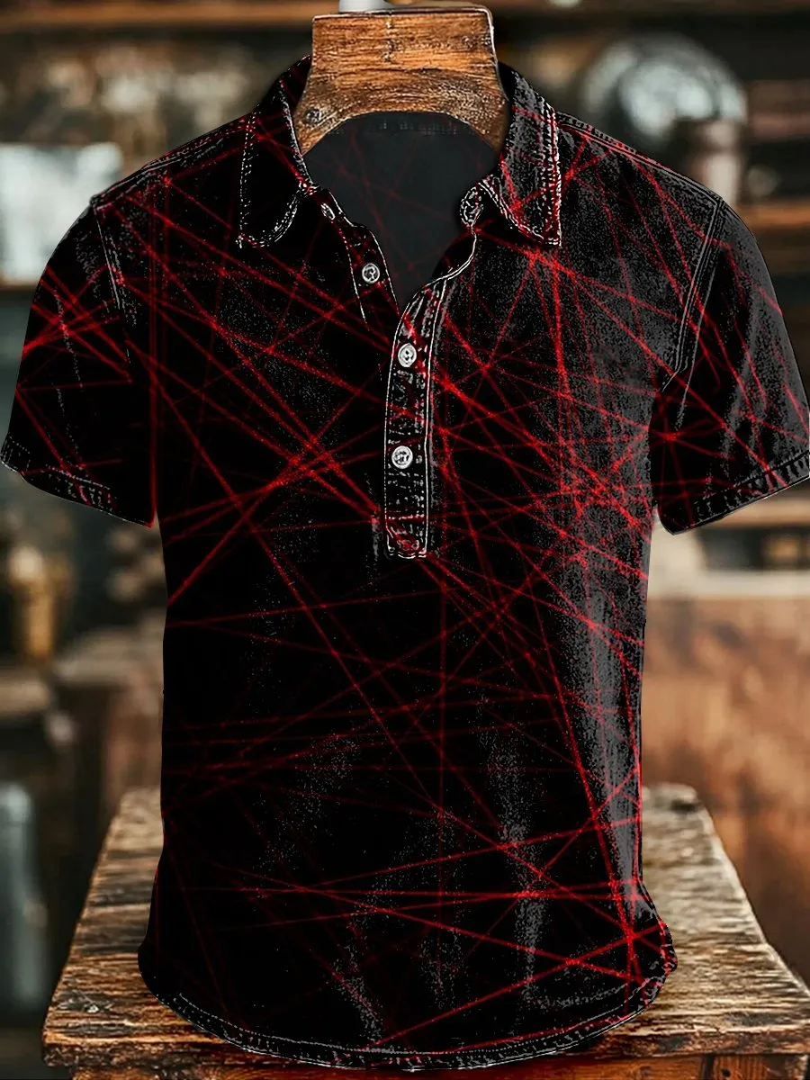 Camisa Blood-Red Line estampado casual de manga corta