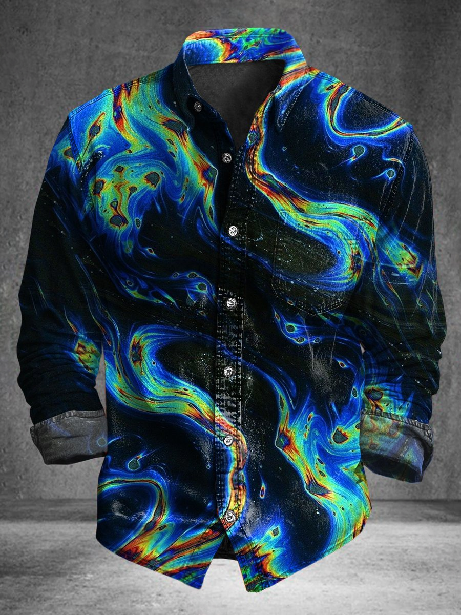 Camisa Abstract Spiral Color-Blocked estampado casual de manga larga
