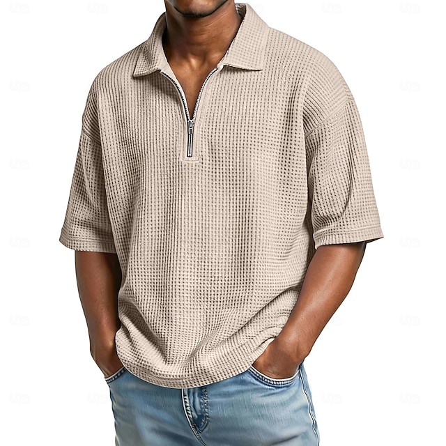 Camisa Waffle polos Zip Polo para hombre