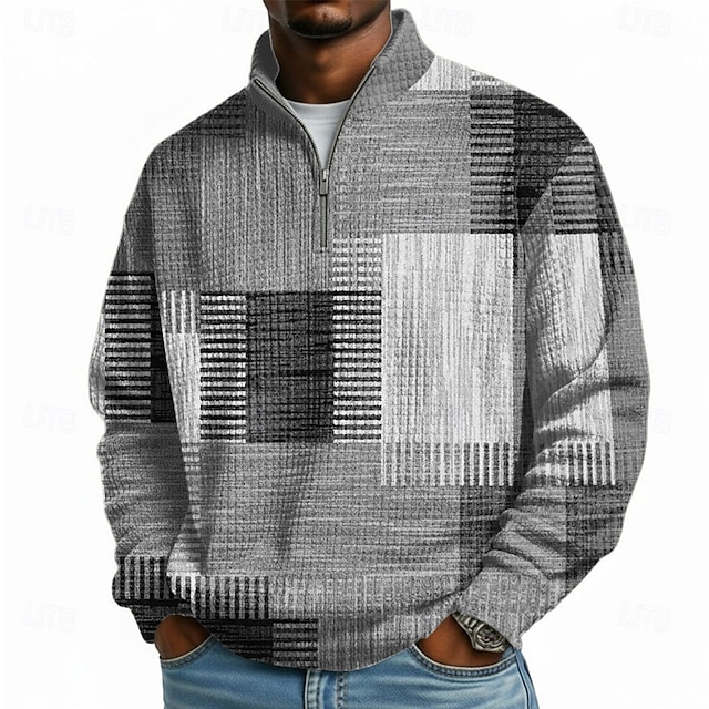 Sudadera geométrico a cuadros Waffle para hombre