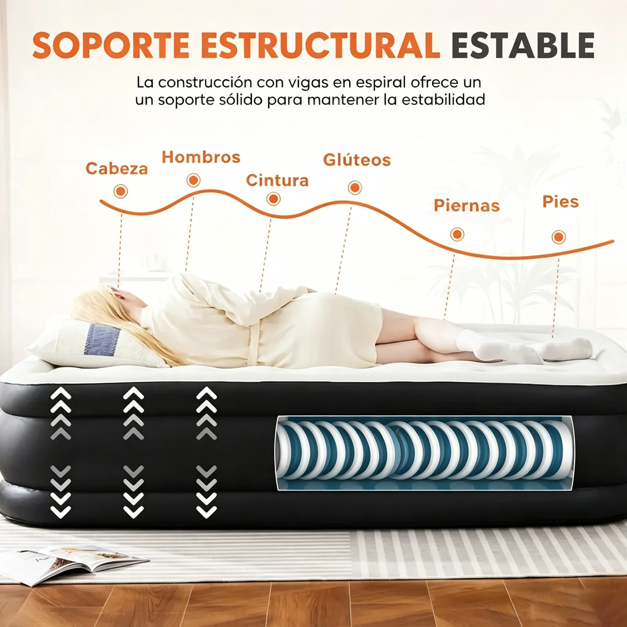 Colchón inflable portátil de inflado rápido – Colchón de aire con bomba integrada de alta capacidad, doble altura, base antideslizante, capacidad de carga de 660 libras (aprox. 300 kg), para el hogar y acampada (equipo de descanso para actividades al aire