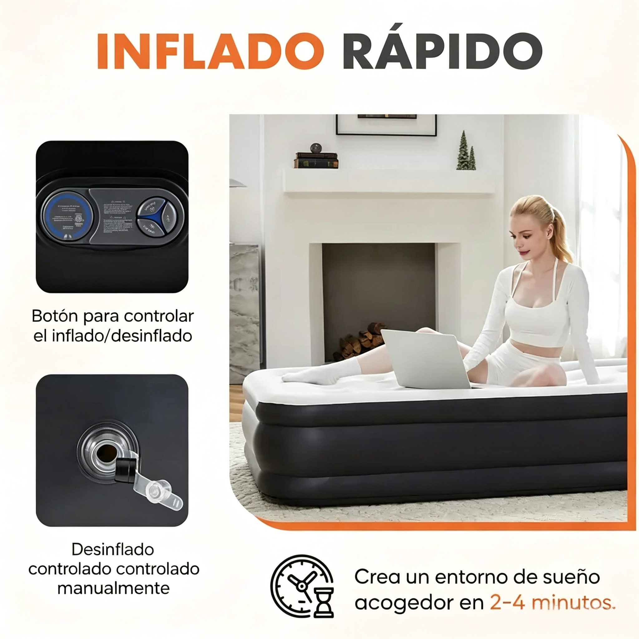Colchón inflable portátil de inflado rápido – Colchón de aire con bomba integrada de alta capacidad, doble altura, base antideslizante, capacidad de carga de 660 libras (aprox. 300 kg), para el hogar y acampada (equipo de descanso para actividades al aire