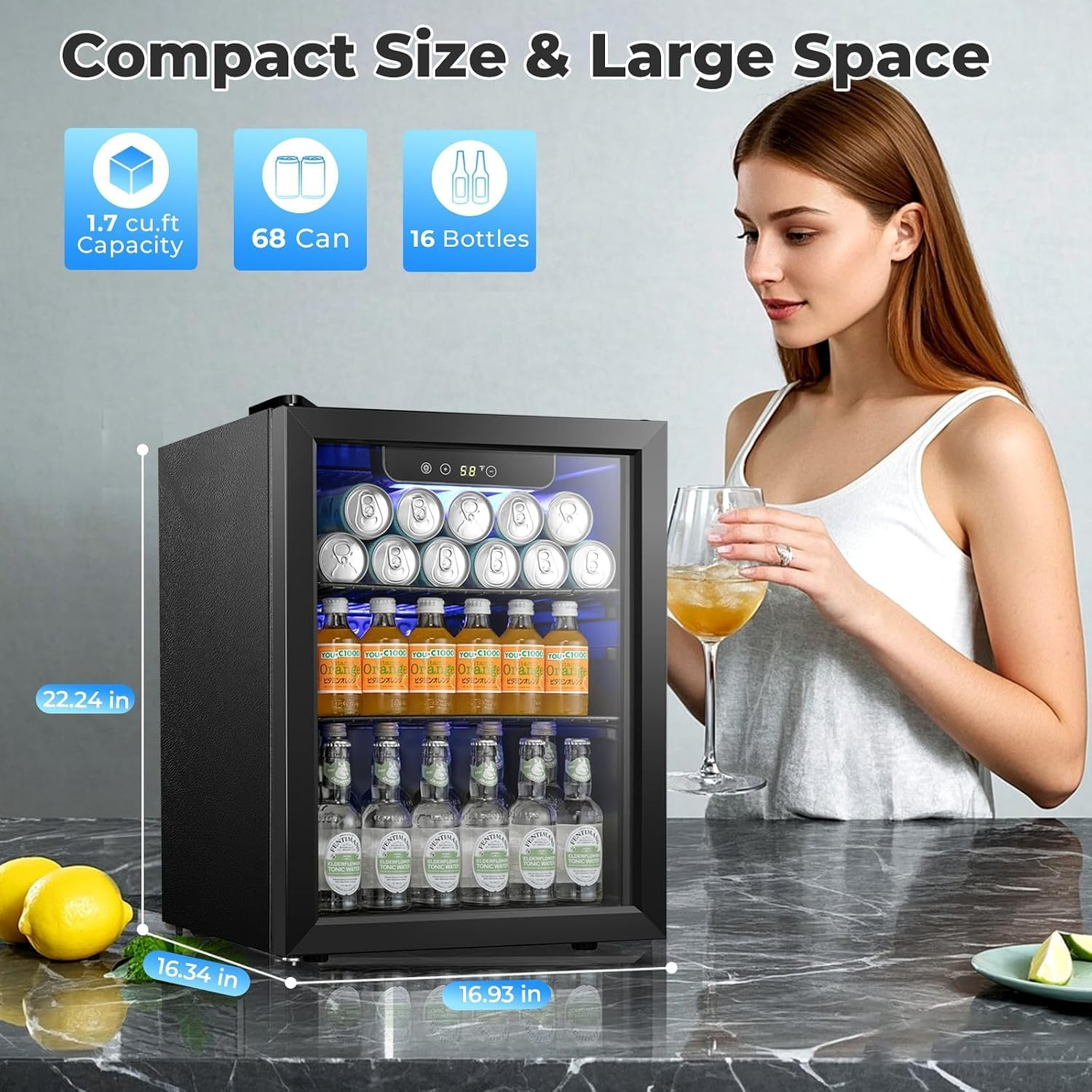 Antarctic Star - Mini refrigerador para nevera, 1.3-2.4cu.ft., bodega, puerta de vidrio para cerveza y soda, vino, dispensador de bebidas pequeñas, puerta frontal transparente extraíble para el hogar