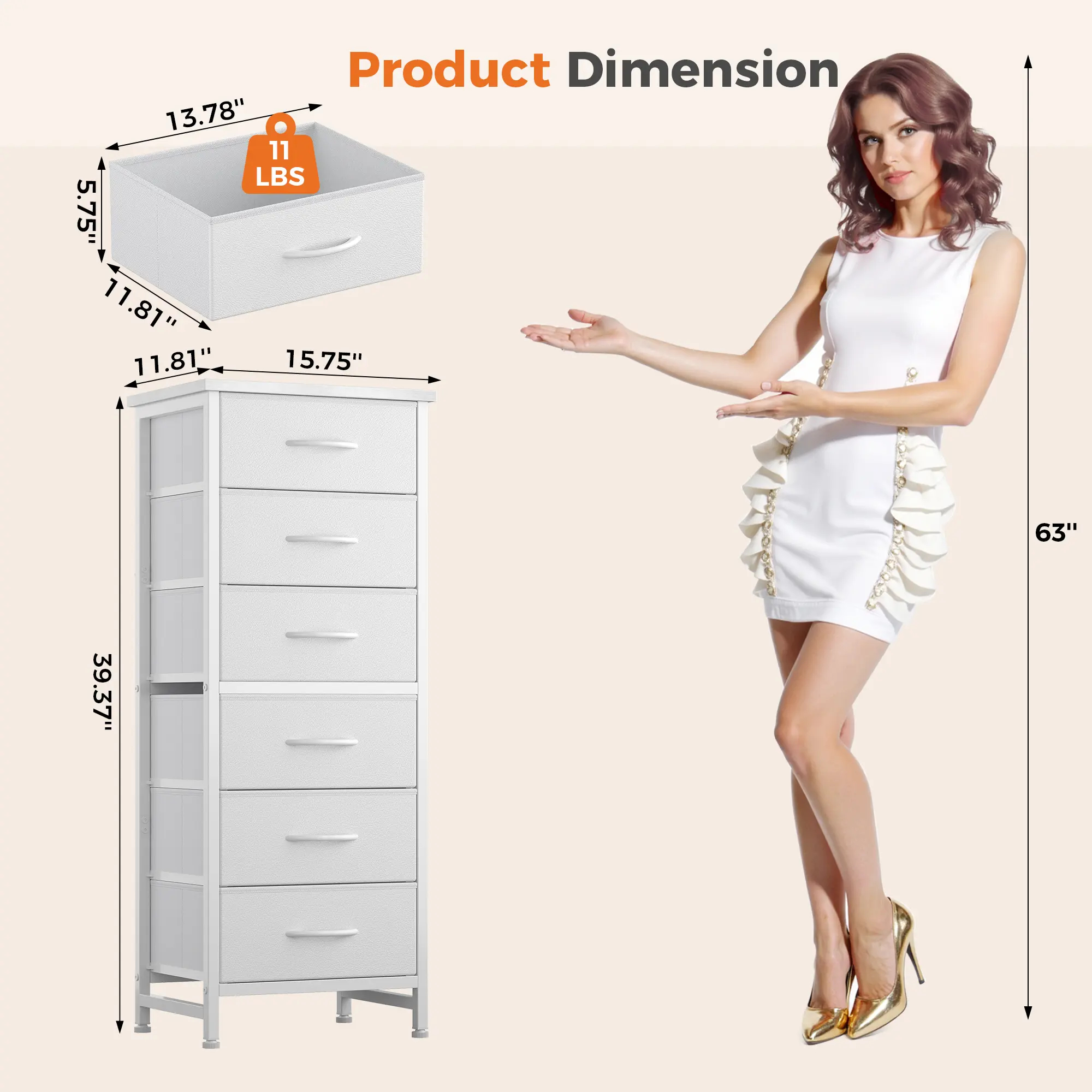 Sweetcrispy - Cómoda de Tela Alta para recámara, cómoda Delgada de 6 cajones, Torre de Almacenamiento Estrecha con Tapa de Madera y Marco de Metal, mesita de Noche Vertical para clóset, Muebles de