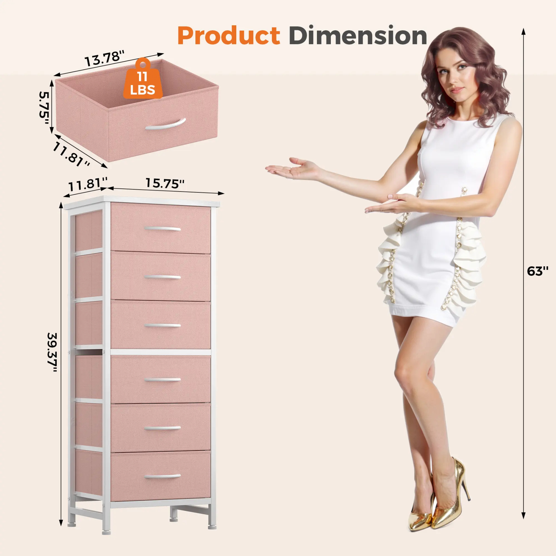 Sweetcrispy - Cómoda de Tela Alta para recámara, cómoda Delgada de 6 cajones, Torre de Almacenamiento Estrecha con Tapa de Madera y Marco de Metal, mesita de Noche Vertical para clóset, Muebles de