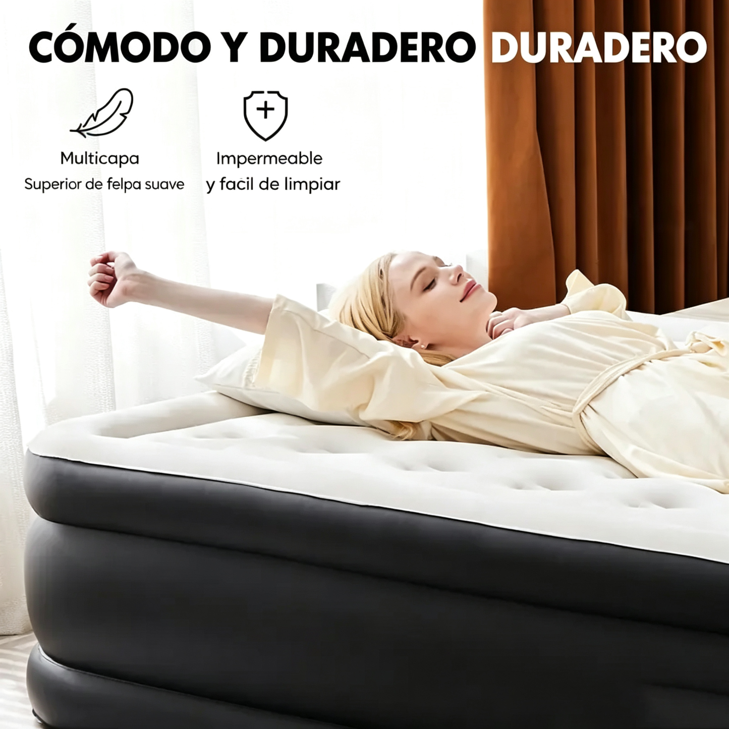 Colchón inflable portátil de inflado rápido – Colchón de aire con bomba integrada de alta capacidad, doble altura, base antideslizante, capacidad de carga de 660 libras (aprox. 300 kg), para el hogar y acampada (equipo de descanso para actividades al aire