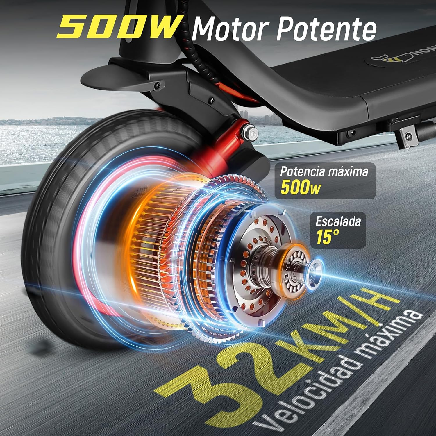 HONEYWHALE M1 MAX/S2 MAX Scooter Eléctrico 500W-32KM/H-22KM Patin Electrico | Diseño Plegable, Doble Suspensión, Neumáticos Inflables de 10", APP Bluetooth, Doble Freno e Intermitentes, Más Comodidad