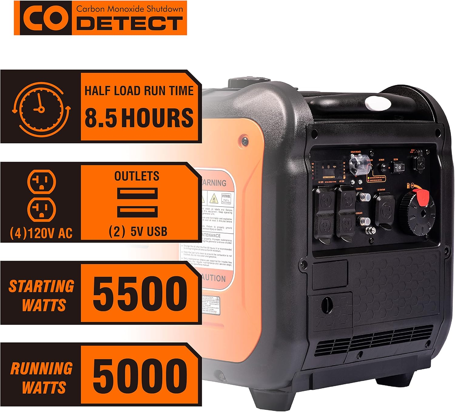 🎁Generador inversor portátil de 4400 W, alimentado por gasolina, modo ECO, silencioso, apto para caravanas.