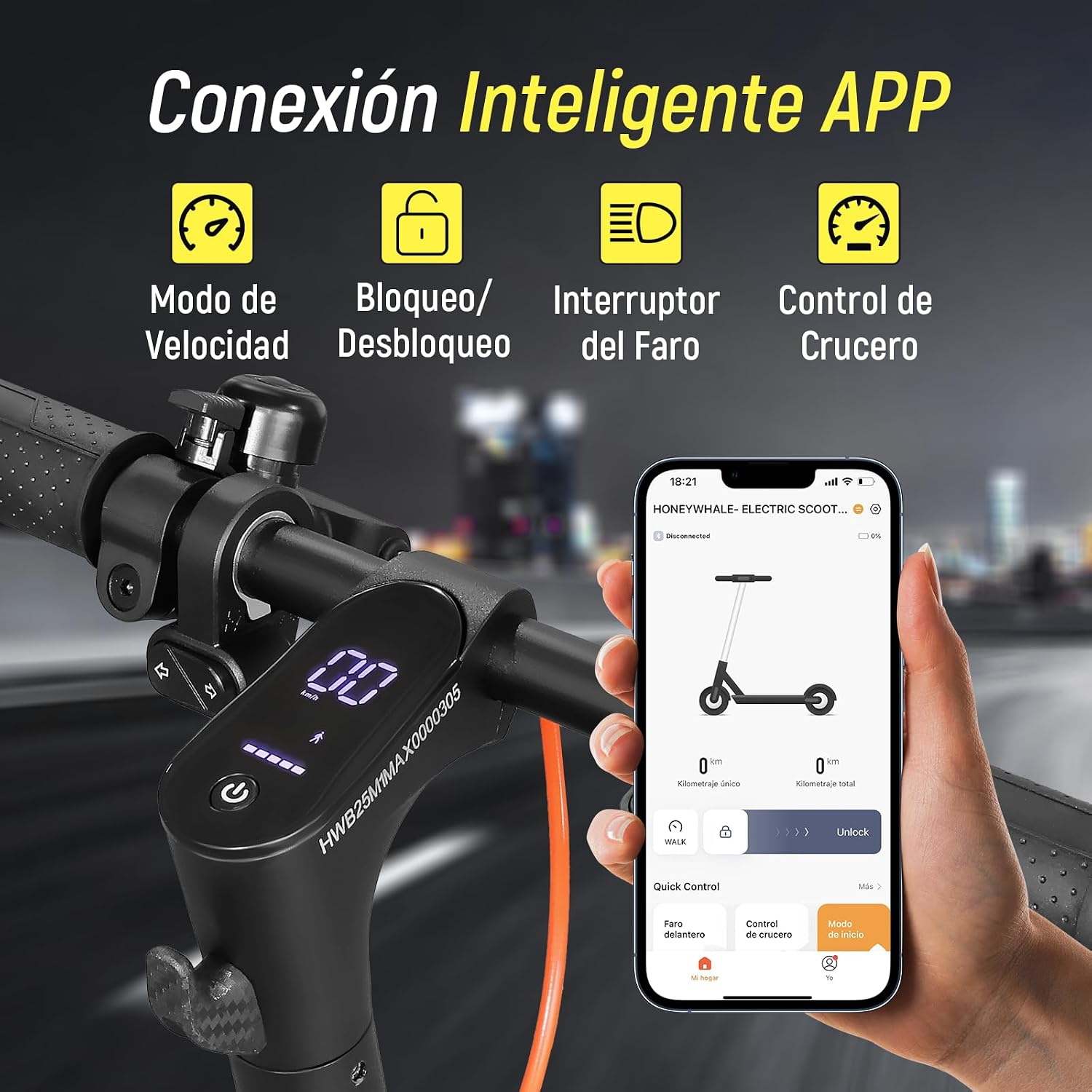 HONEYWHALE M1 MAX/S2 MAX Scooter Eléctrico 500W-32KM/H-22KM Patin Electrico | Diseño Plegable, Doble Suspensión, Neumáticos Inflables de 10", APP Bluetooth, Doble Freno e Intermitentes, Más Comodidad