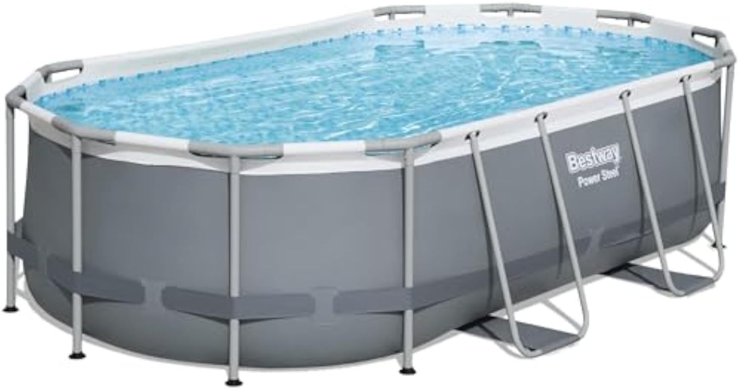 Alberca estructural ovalada Bestway 56622 con capacidad de 7250 litros de 4.27m de largo x 2.5m de ancho con Bomba y Escalera